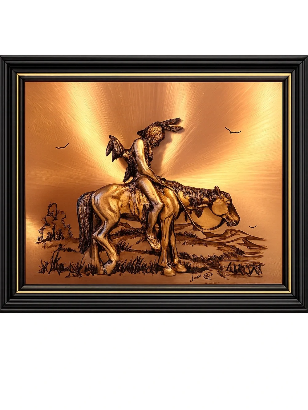Copper-Tone Western Horse & Rider Framed Wall Art